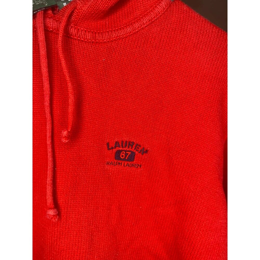 LRL Ralph Lauren Hooded Pullover Sweater Womens M Red Drawstring Cotton EXC - Picture 3 of 5